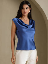 [Äkta Petrol] SilkSilky-SE Cap Sleeve Cowl Neck Dam T-Shirt 005