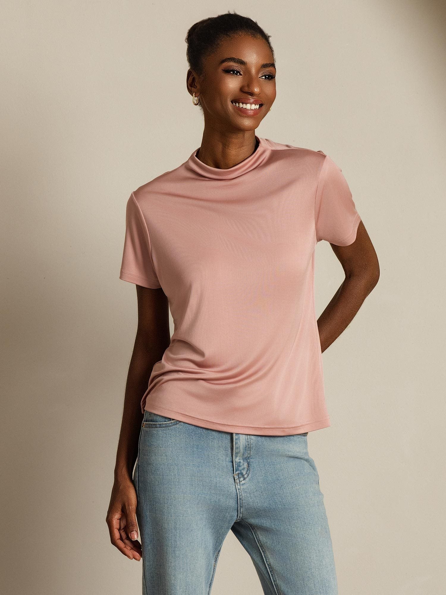 [Rosa] SilkSilky-SE Rent Silke Krage Dam T-Shirt 006