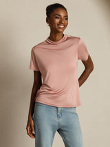 [Rosa] SilkSilky-SE 100% Silk Jersey Short Sleeve Mock Neck Dam T-Shirt 006