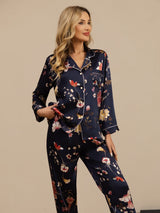 [Marin Blommor] SilkSilky-SE Long Sleeve Lapel Collar Dam Pyjama 005