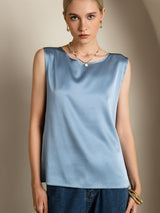 [Gråblå] SilkSilky-SE Sleeveless Round Neck Cami Toppar 005