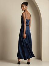 [Mörkblå] SilkSilky-SE 19Momme Spaghetti Rem Cowl Halsringning Women''s Outfit Sets 002