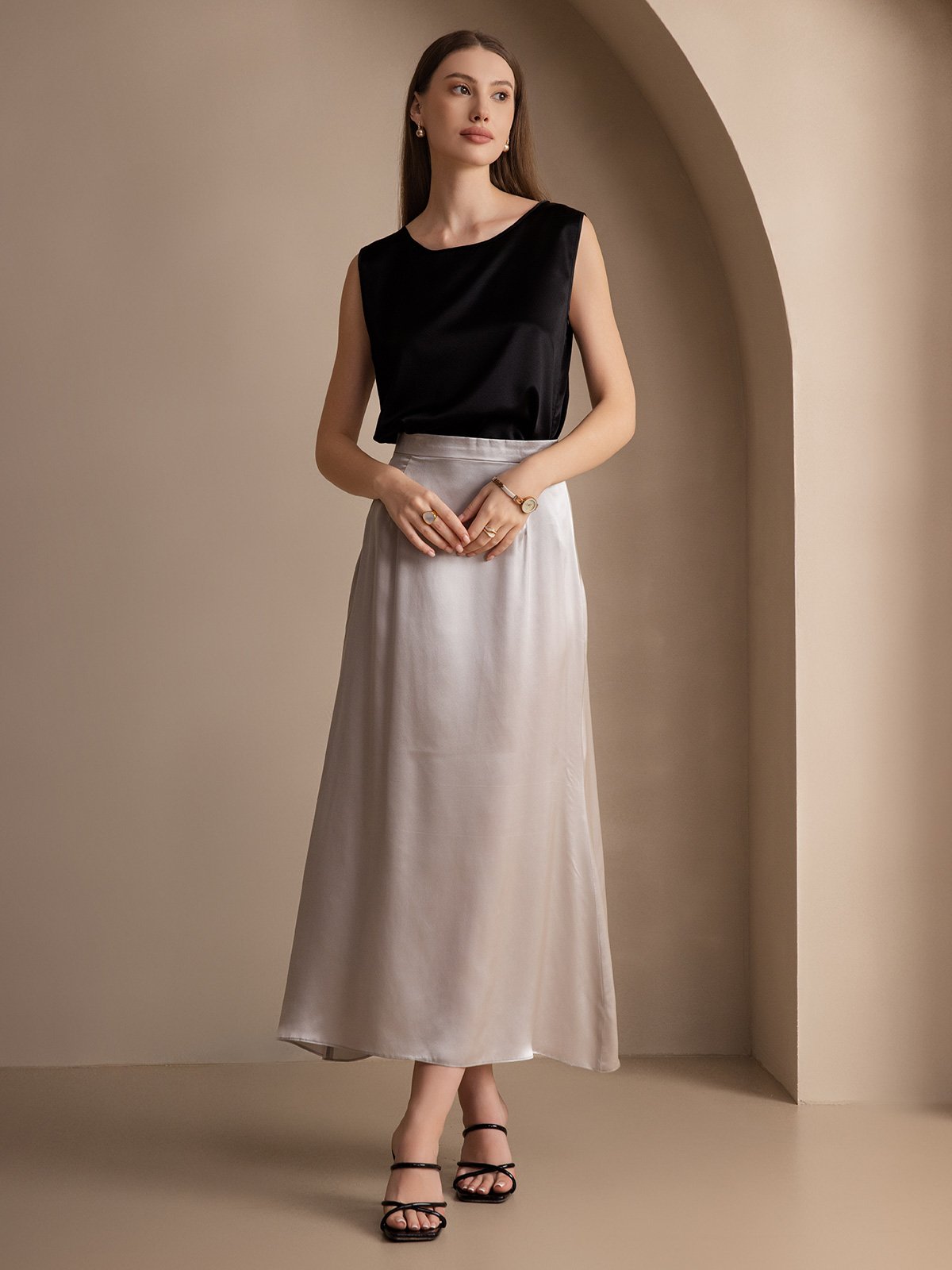 [Svart] SilkSilky-SE 19Momme Silke Camisoles 006