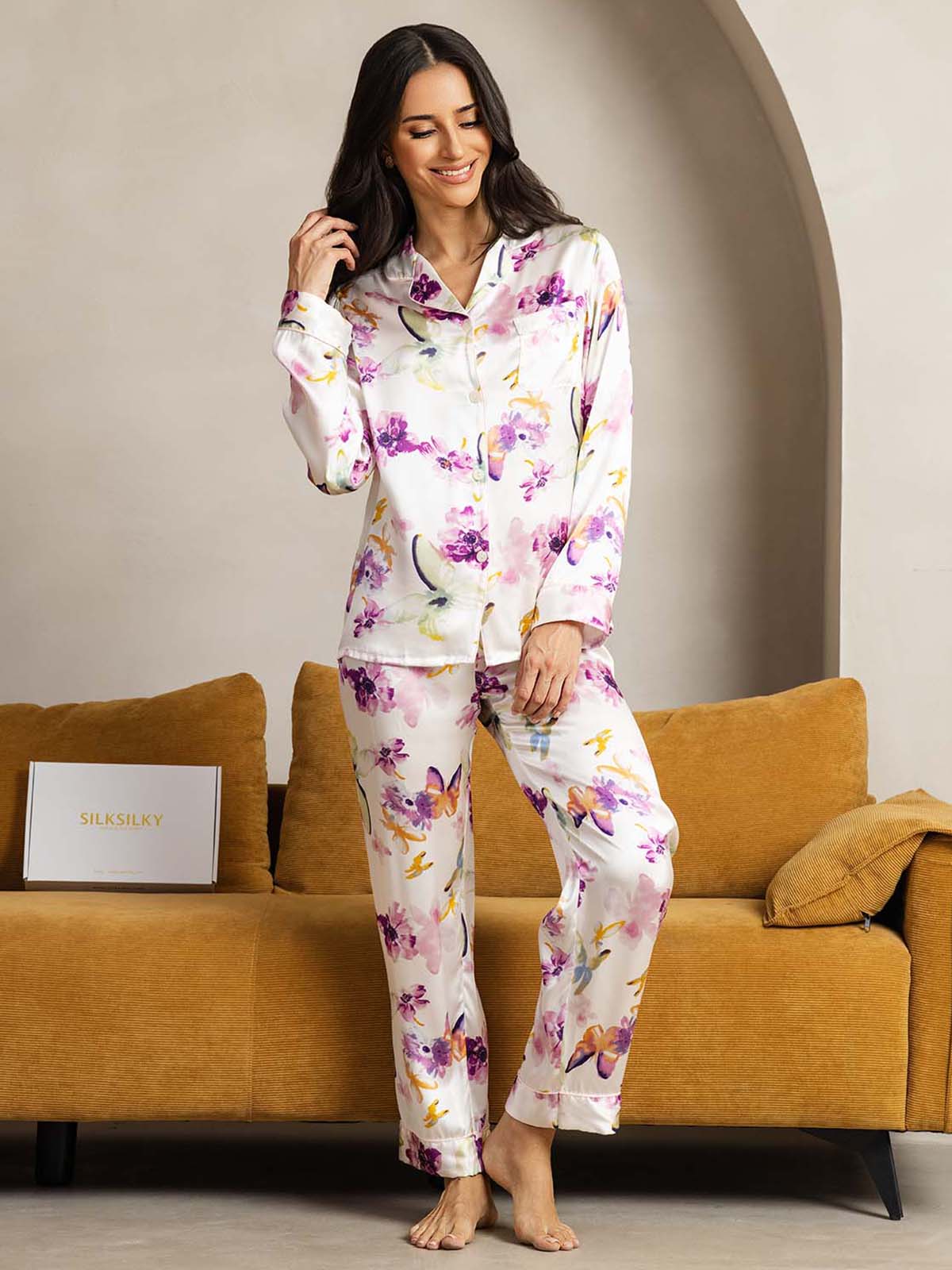 [Akvarellblommor] SilkSilky-SE Rent Silke Womens Pajamas 001