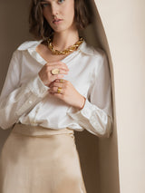 [Vit] SilkSilky-SE Long Sleeve Lapel Collar Damskjorta 003