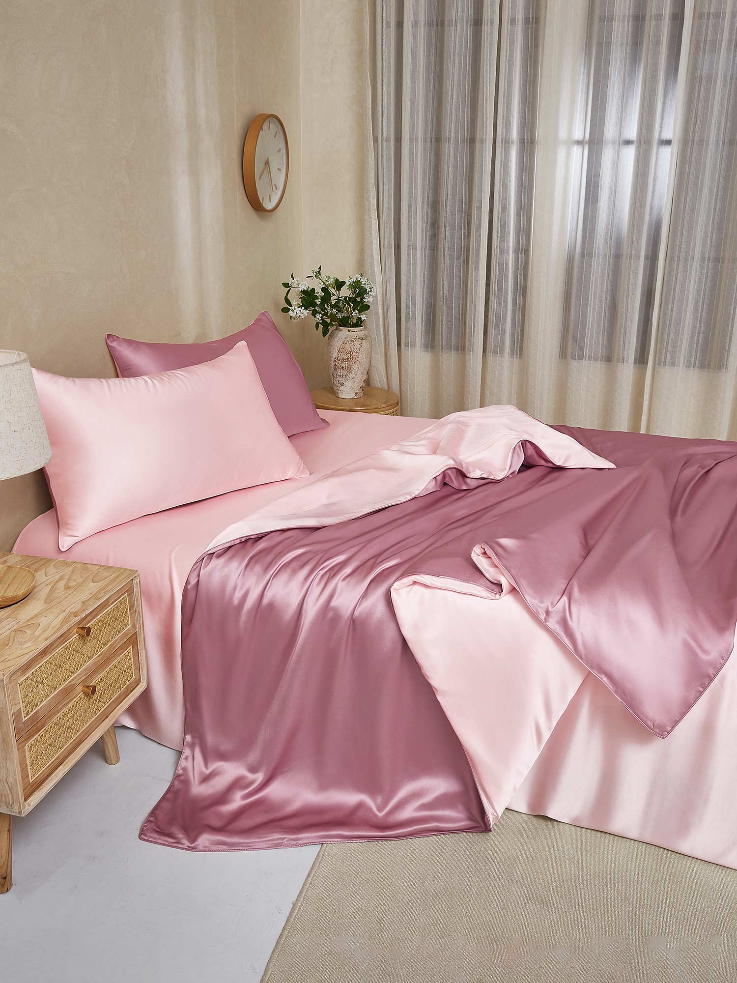 [BlekMauve+Ljusrosa] SilkSilky-SE 25Momme Rent Silke Bedding Set 003,