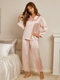 SilkSilky SE Rent Silke Lång Ärm Krage Dam Pyjama Ljusrosa 005