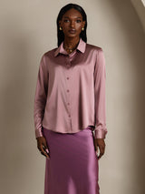 [Blek Mauve] SilkSilky-SE Long Sleeve Lapel Collar Damskjorta 006