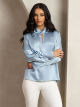 [Gråblå] SilkSilky-SE 19Momme Silke Womens Shirt 006