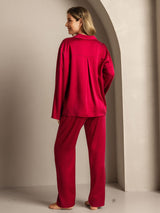 [Vin] SilkSilky-SE 19Momme Lång Ärm Notchkrage Dam Pyjama 002