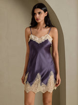 [Lila Grå] SilkSilky-SE Spaghetti Strap V Neck Nattlinne 010