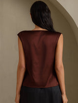 [Mörk Choklad] SilkSilky-SE Cap Sleeve Cowl Neck Dam T-Shirt 002