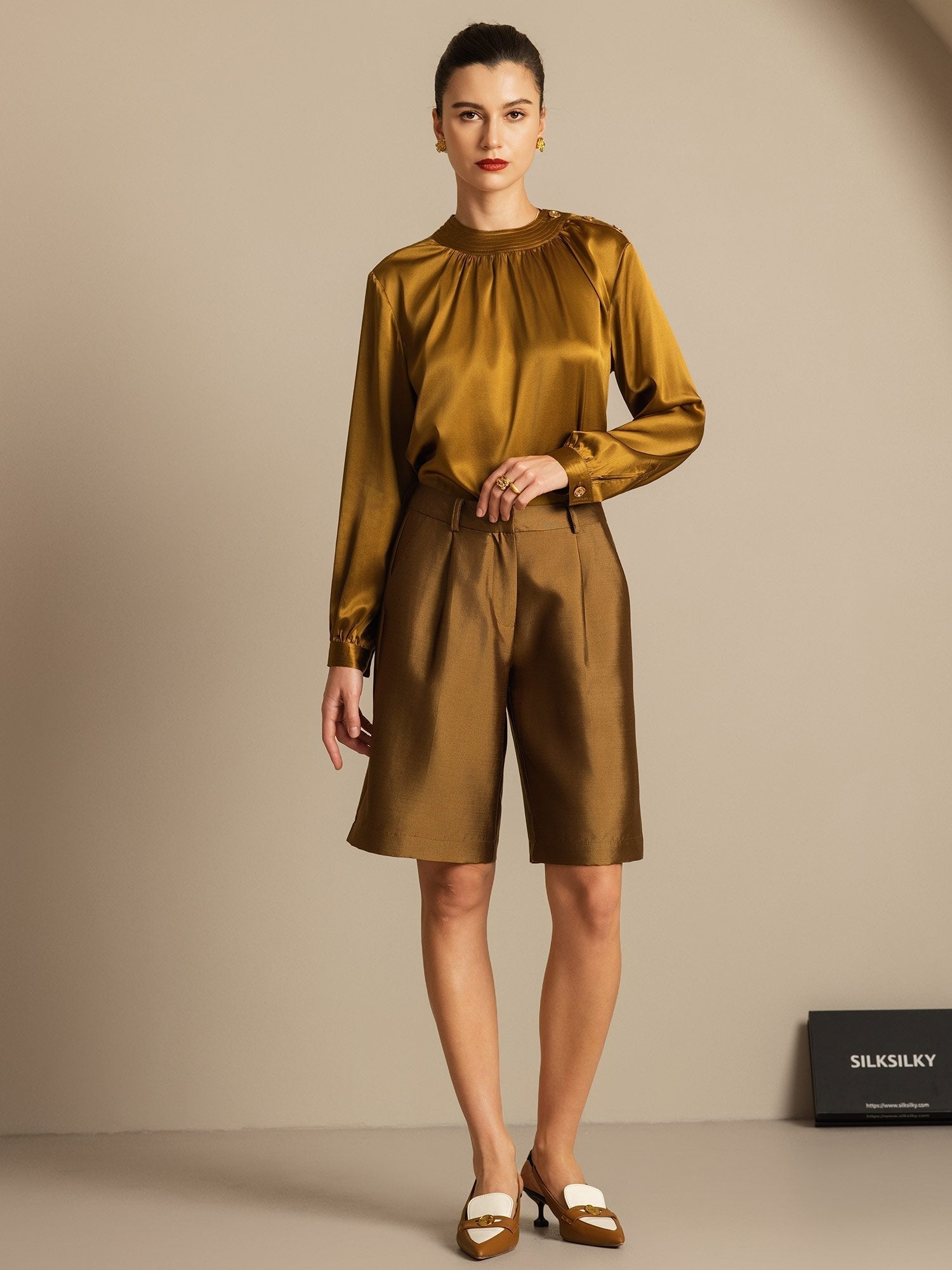 [Brons] SilkSilky-SE 32Momme Silk-Wool Blend Womens Shorts 007,