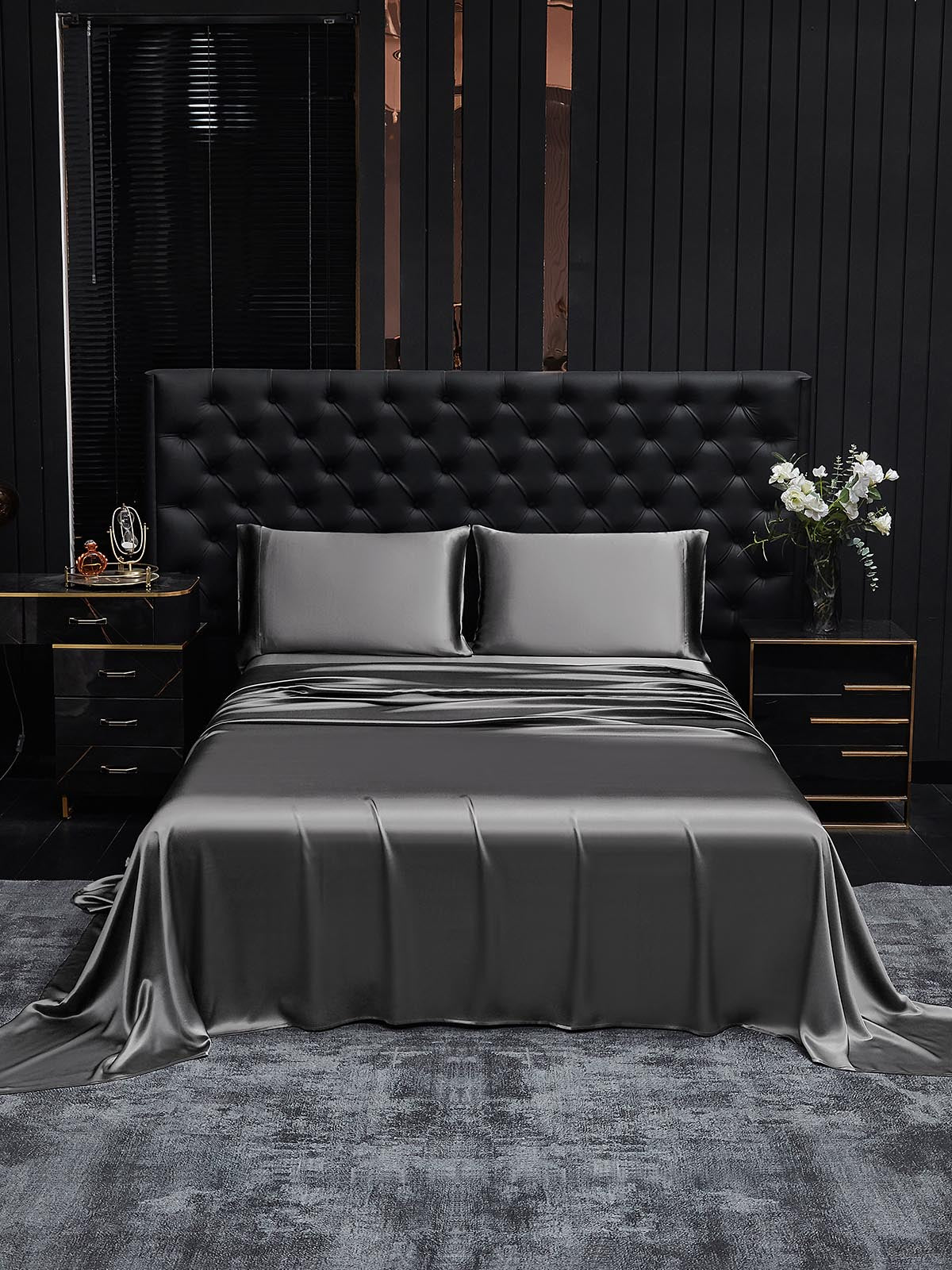 [Mörkgrå] SilkSilky-SE 19Momme Rent Silke Bedding Set 001