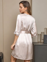 [Beige] SilkSilky-SE Rent Silke Hårärm Nightgown&Robe Set 002
