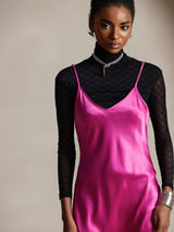 [Rosröd] SilkSilky-SE Spaghetti Strap V Neck Klänning 003