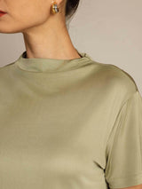 [Torkad Ört] SilkSilky-SE 100% Silk Jersey Short Sleeve Mock Neck Dam T-Shirt 004