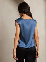 [Äkta Petrol] SilkSilky-SE Cap Sleeve Cowl Neck Dam T-Shirt 002