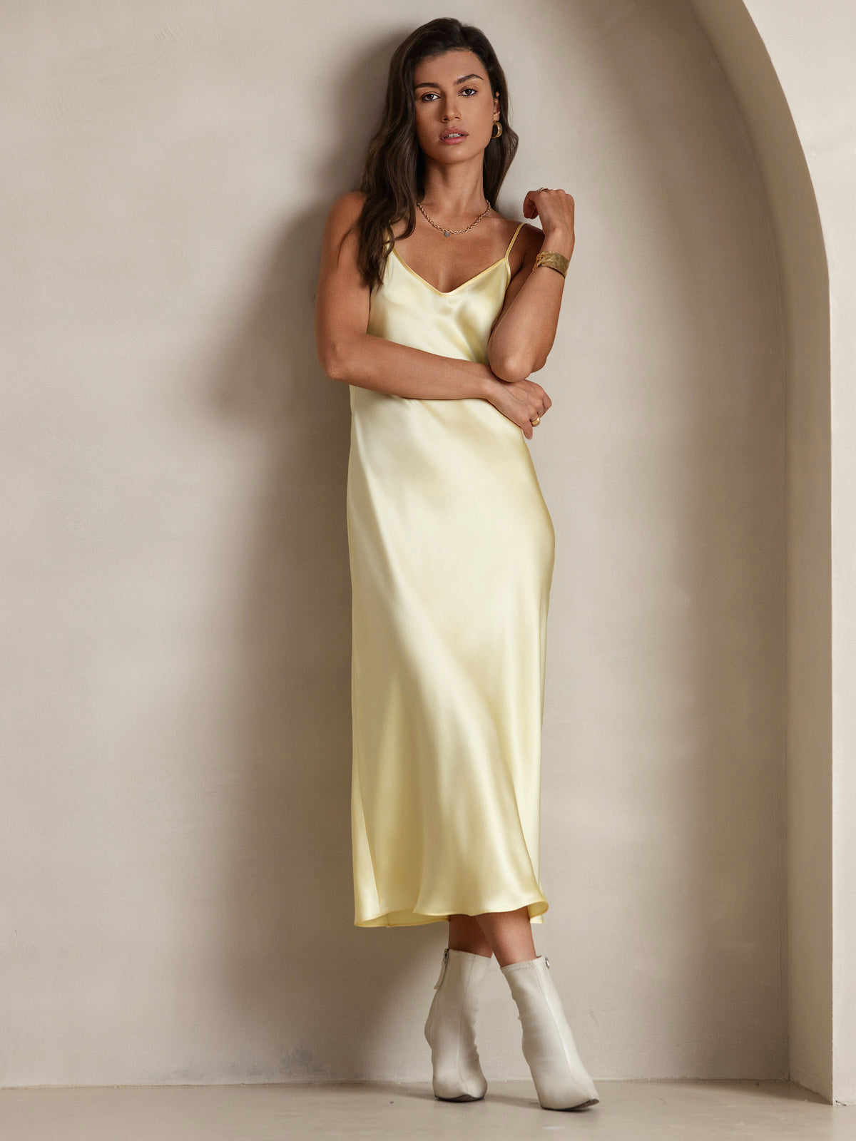 [Ljusgul] SilkSilky-SE Rent Silke Nightgown 005