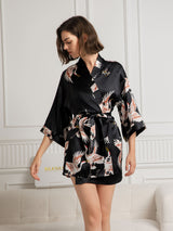 [Svart] SilkSilky-SE 3/4 Sleeve Dam Morgonrock 001