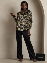 [Leopard] SilkSilky-SE Long Sleeve Lapel Collar Damskjorta 006