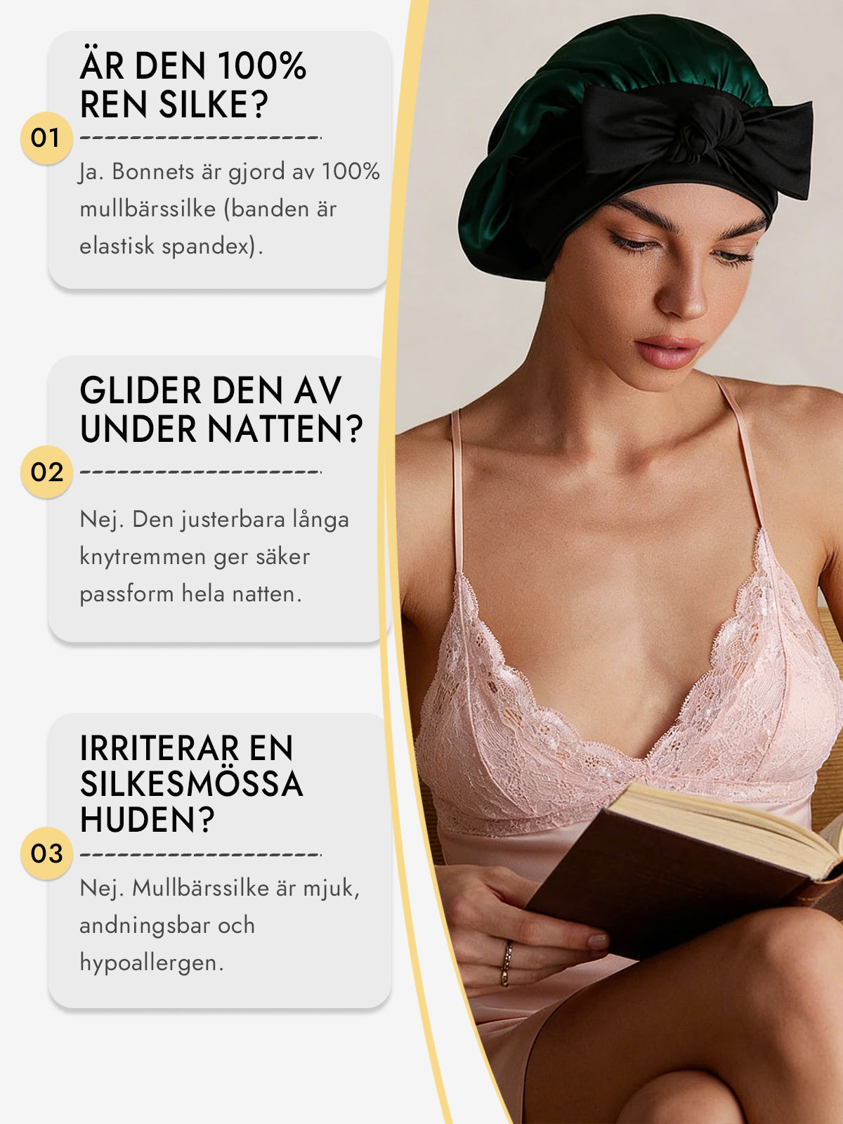 [Mörkgrön] SilkSilky-SE Rent Silke Sleep Cap 006