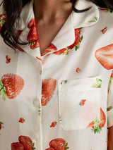 [Vit Jordgubbe] SilkSilky-SE Short Sleeve Notch Collar Dam Pyjama 004
