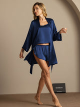 [Mörkblå] SilkSilky-SE 3/4 Sleeve Scoop Neck Dam Pyjama 006