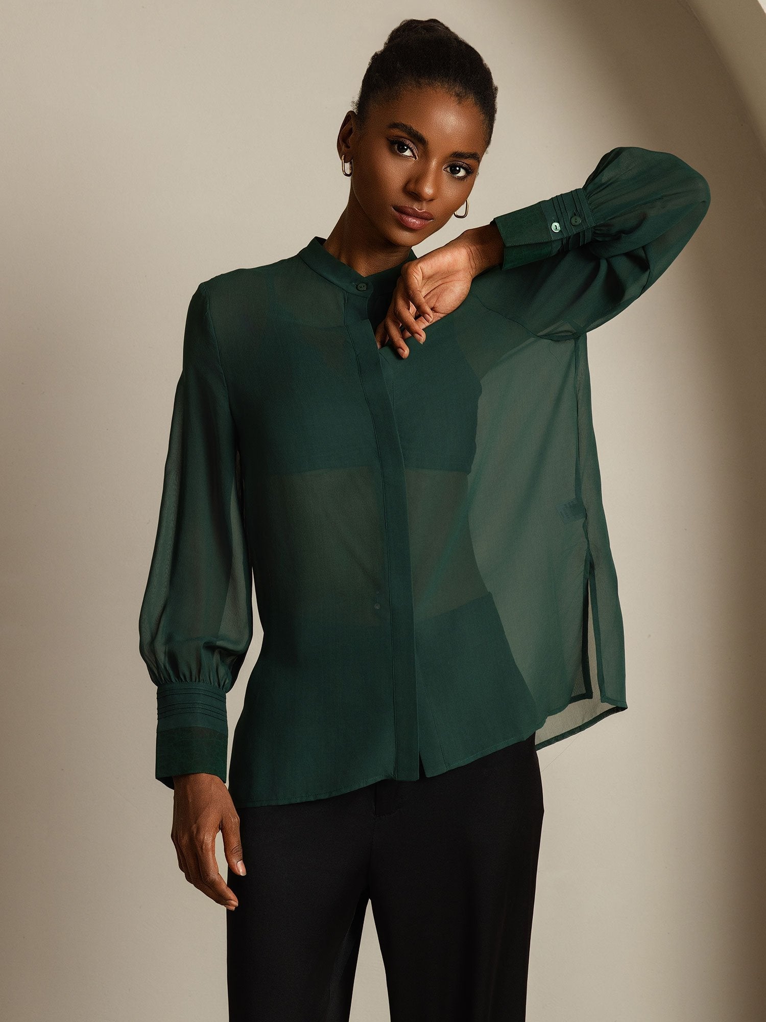 [Mörkgrön] SilkSilky-SE Rent Silke Womens Shirt 008