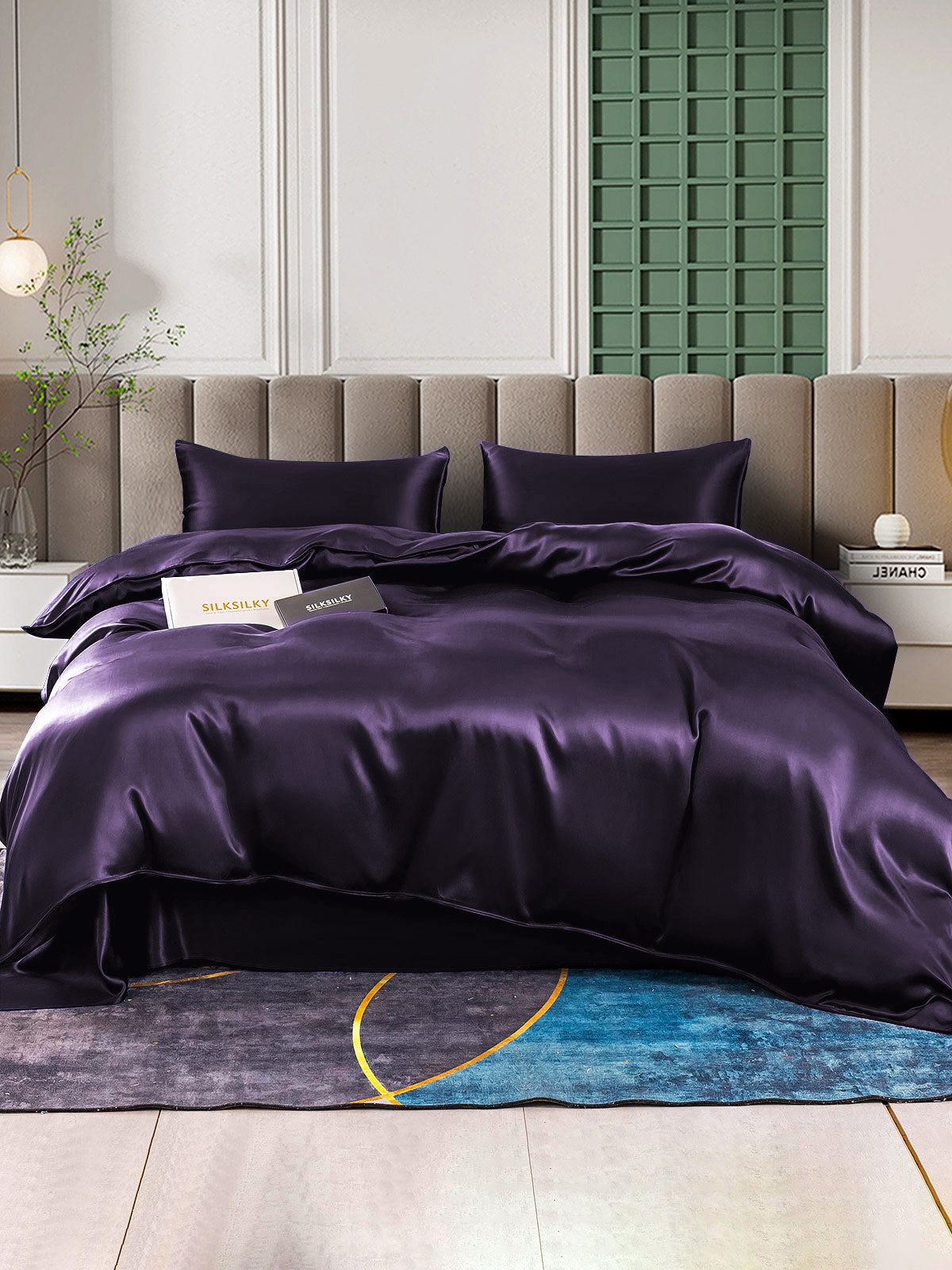 [Mörklila] SilkSilky-SE 22Momme Rent Silke Bedding Set 001,