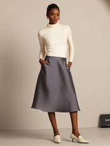 [Grå] SilkSilky-SE 32Momme Silk-Wool Blend Skirt 005