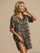[Leopard] SilkSilky-SE Half Sleeve V Neck Nattlinne 003