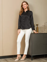 [Svart] SilkSilky-SE Long Sleeve Lapel Collar Damskjorta 004