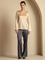 [Champagne] SilkSilky-SE Long Sleeve Boat Neck Blus 007
