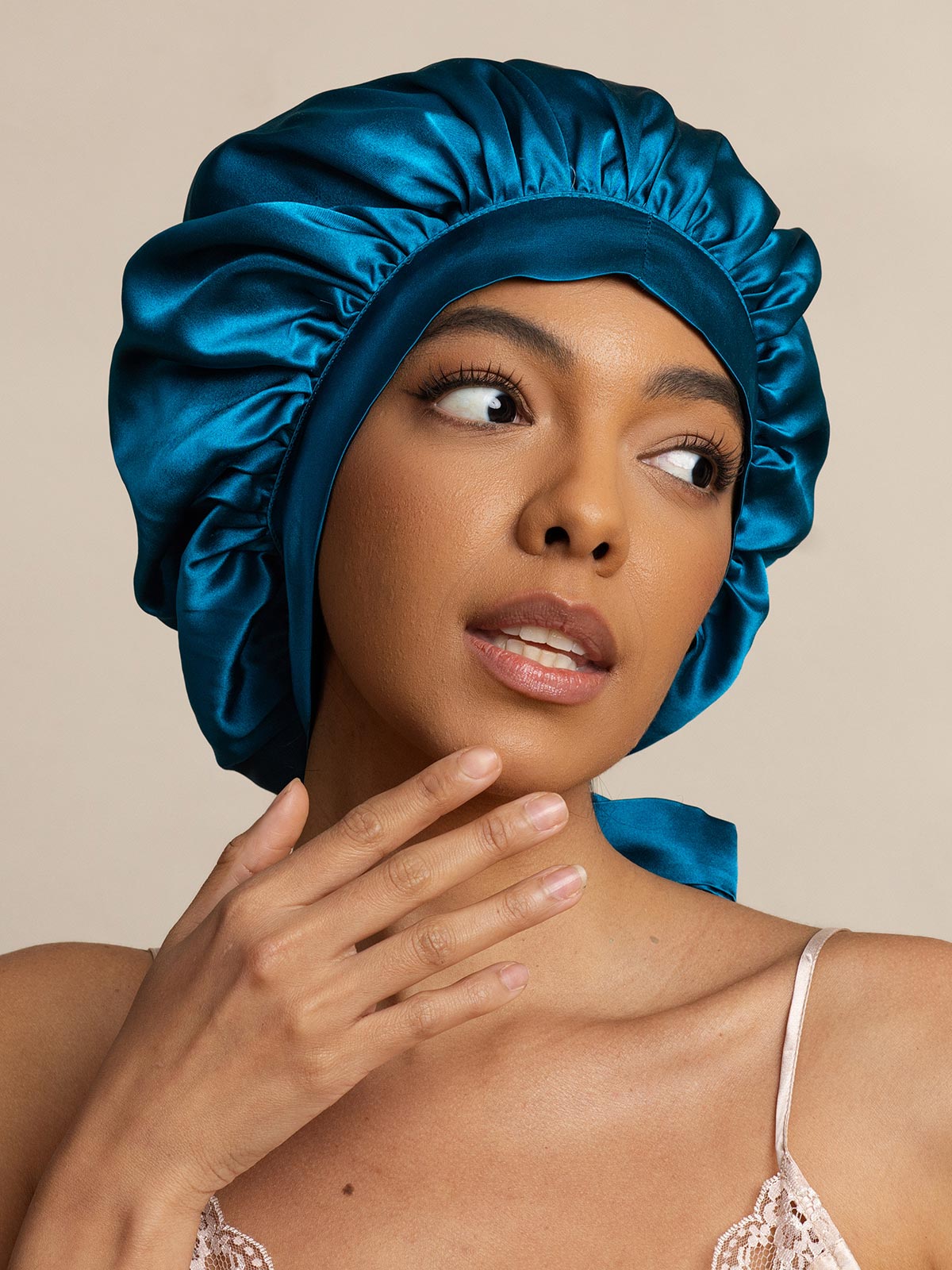 [Kungsblått] SilkSilky-SE Rent Silke Sleep Cap 002