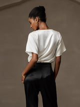 [Vit] SilkSilky-SE Short Sleeve Cowl Neck Damblusar 002