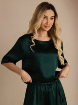 [Mörkgrön] SilkSilky-SE Short Sleeve Round Neck Dam Pyjama 001