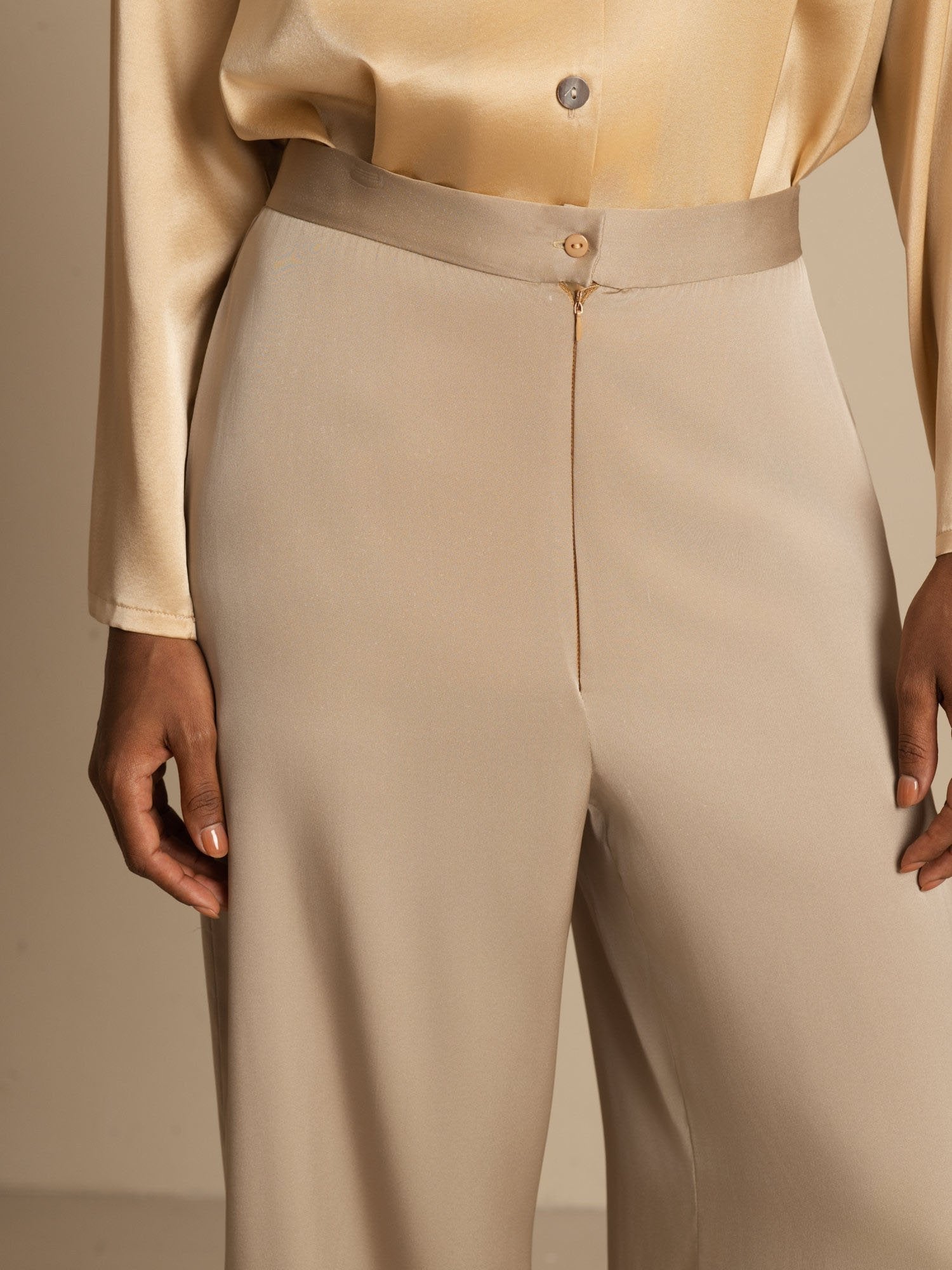 [Tan] SilkSilky-SE 19Momme Silke Womens Pants 004