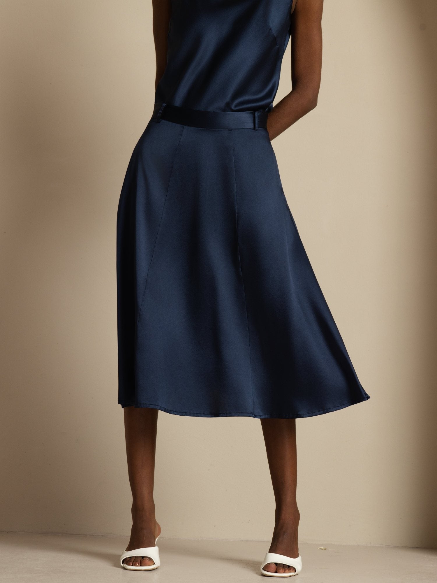 [Mörkblå] SilkSilky-SE 19Momme Silke Skirt 003