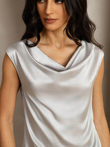 [Silver] SilkSilky-SE Cap Sleeve Cowl Neck Dam T-Shirt 005