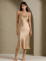 [Champagneguld] SilkSilky-SE Sleeveless Klänning 001