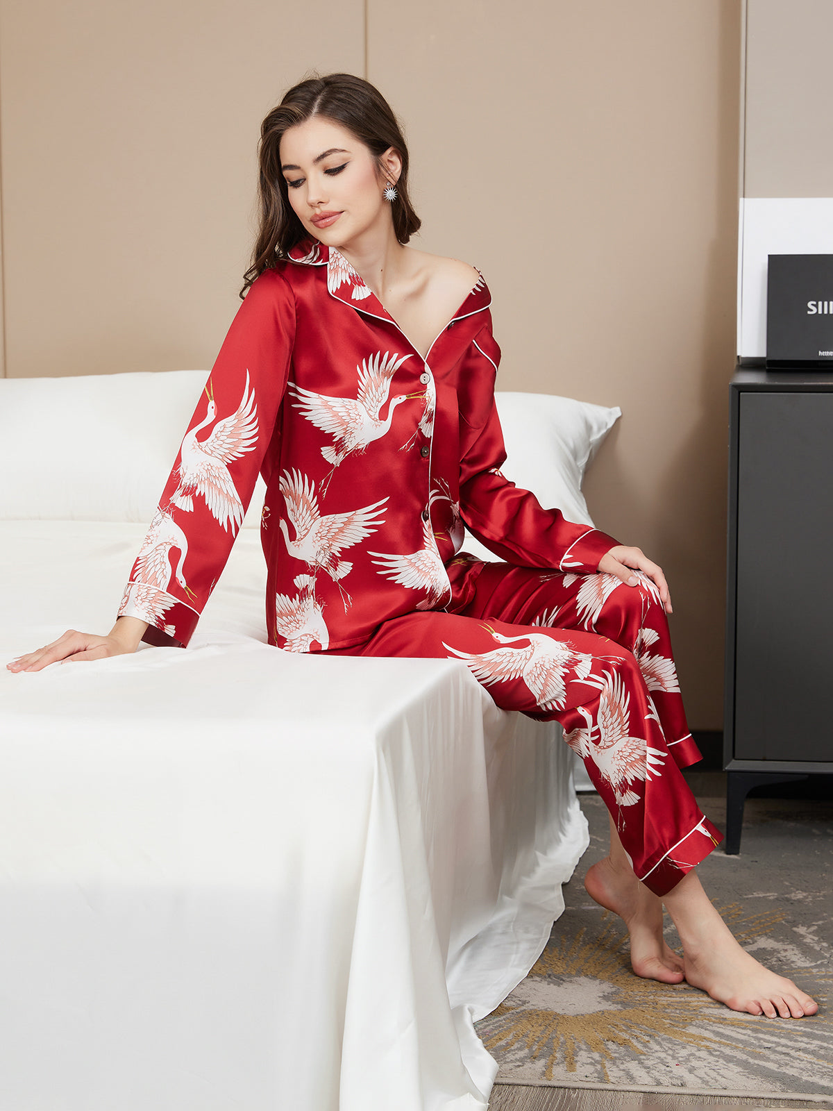 [Mörkröd] SilkSilky-SE 19Momme Rent Silke Womens Pajamas 007