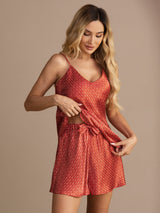 [Vinröd Ginkgo] SilkSilky-SE Spaghetti Strap V Neck Camisole Set 005