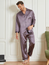 [Lila Grå] SilkSilky-SE Long Sleeve Lapel Collar Herr Pyjama 004