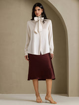 [Ljusgrå] SilkSilky-SE Long Sleeve Tie Neck Damblusar 006