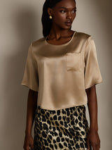 [Champagne] SilkSilky-SE Hårärm Djup Rund Halsringning Dam T-Shirt 004