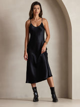 [Svart] SilkSilky-SE Spaghetti Strap V Neck Klänning 001