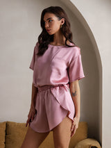 [Blek Mauve] SilkSilky-SE Short Sleeve Round Neck Dam Pyjama 005