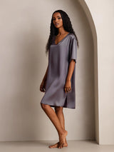 [Lila Grå] SilkSilky-SE Half Sleeve V Neck Nattlinne 007
