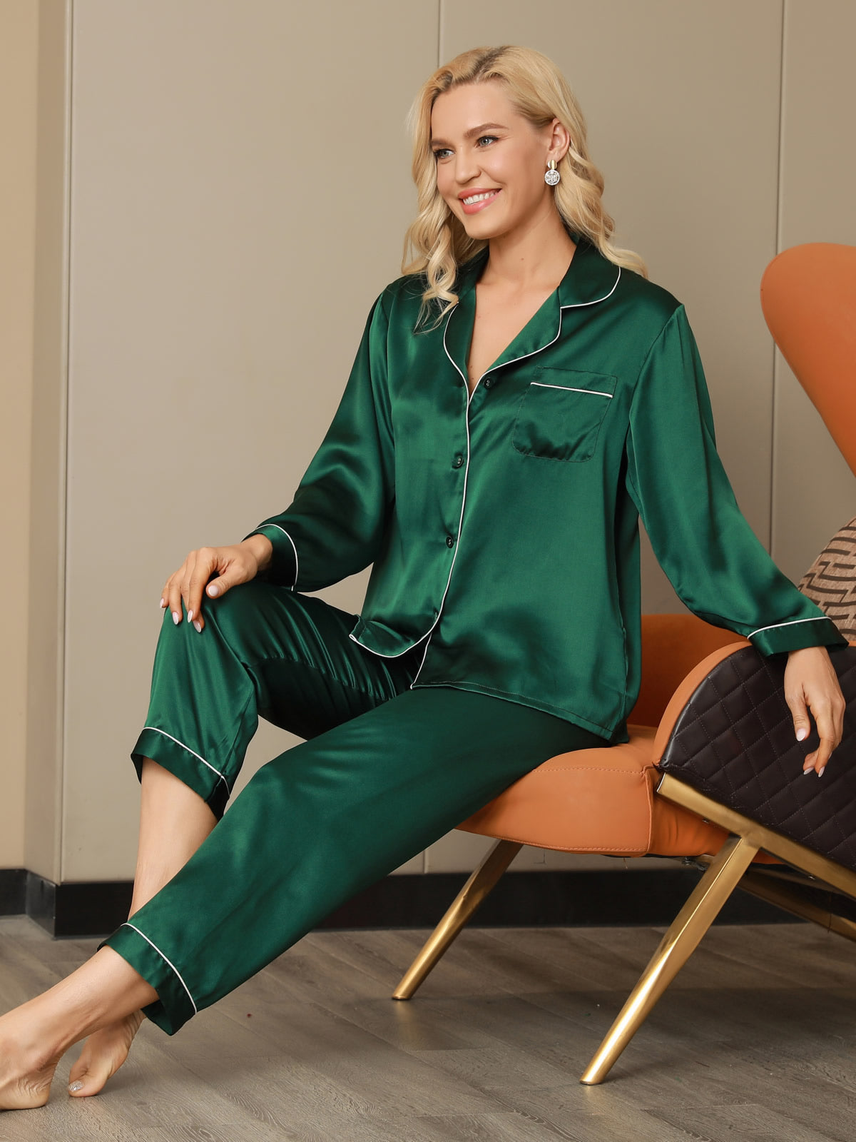 [Grön] SilkSilky-SE Rent Silke Womens Pajamas 005